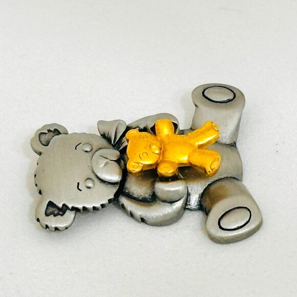 JJ (Jonette Jewelry) Pewter & Gold-Tone Teddy Bear Brooch Pin - Picture 3 of 7
